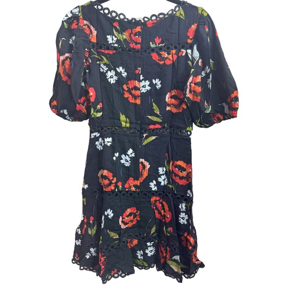Olivaceous NWT Floral Short Sleeve Mini Knee Length Dress Crochet Insets Size M - Picture 2 of 6